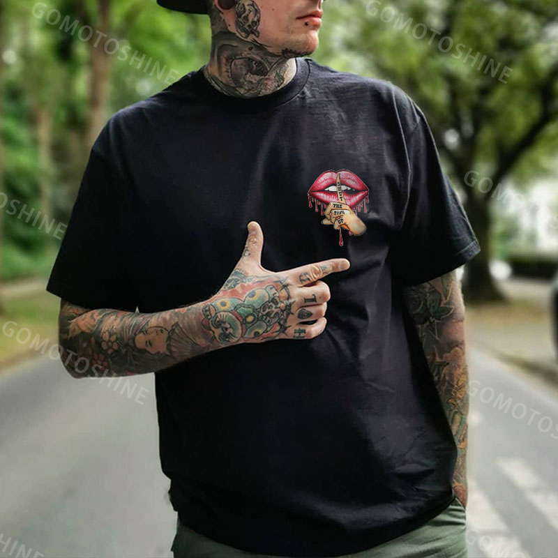 SHUT THE FUCK UP Red Lips Print Men's T-Shirt