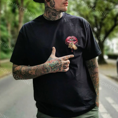SHUT THE FUCK UP Red Lips Print Men's T-Shirt