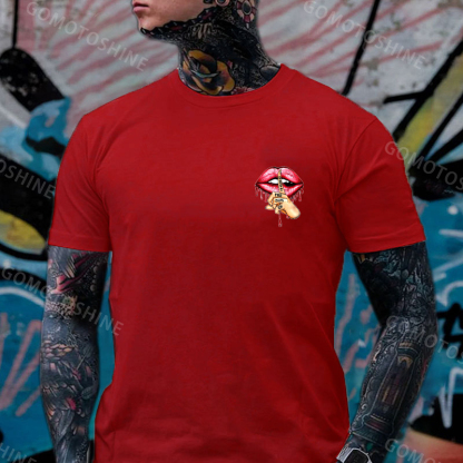 SHUT THE FUCK UP Red Lips Print Men's T-Shirt