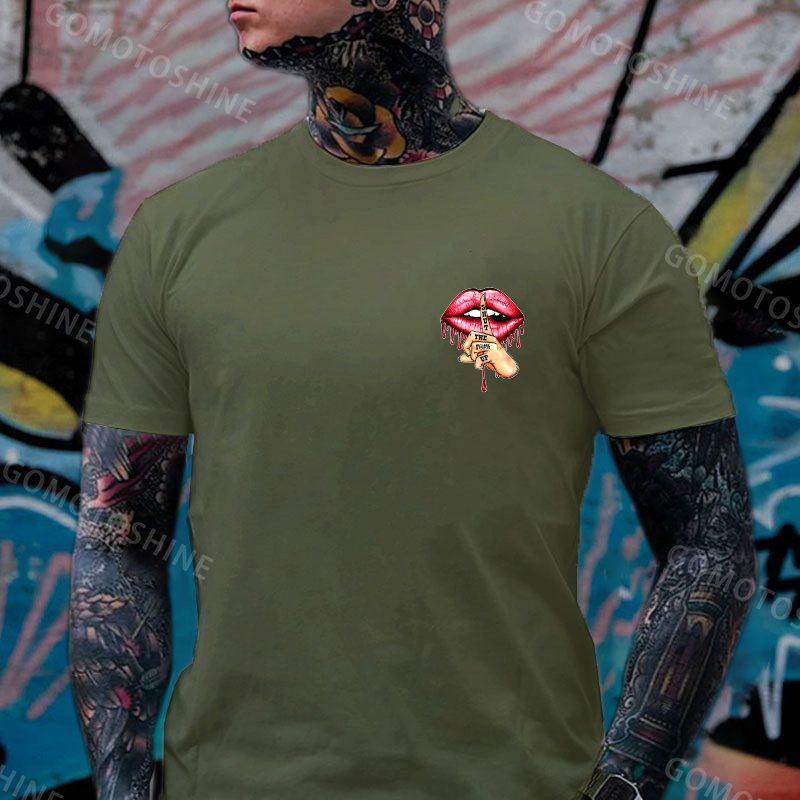SHUT THE FUCK UP Red Lips Print Men's T-Shirt
