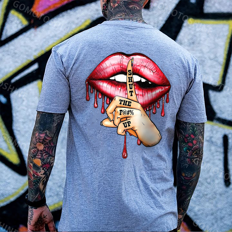 SHUT THE FUCK UP Red Lips Print Men's T-Shirt