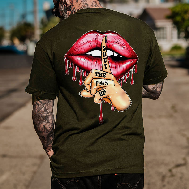 SHUT THE FUCK UP Red Lips Print Men's T-Shirt