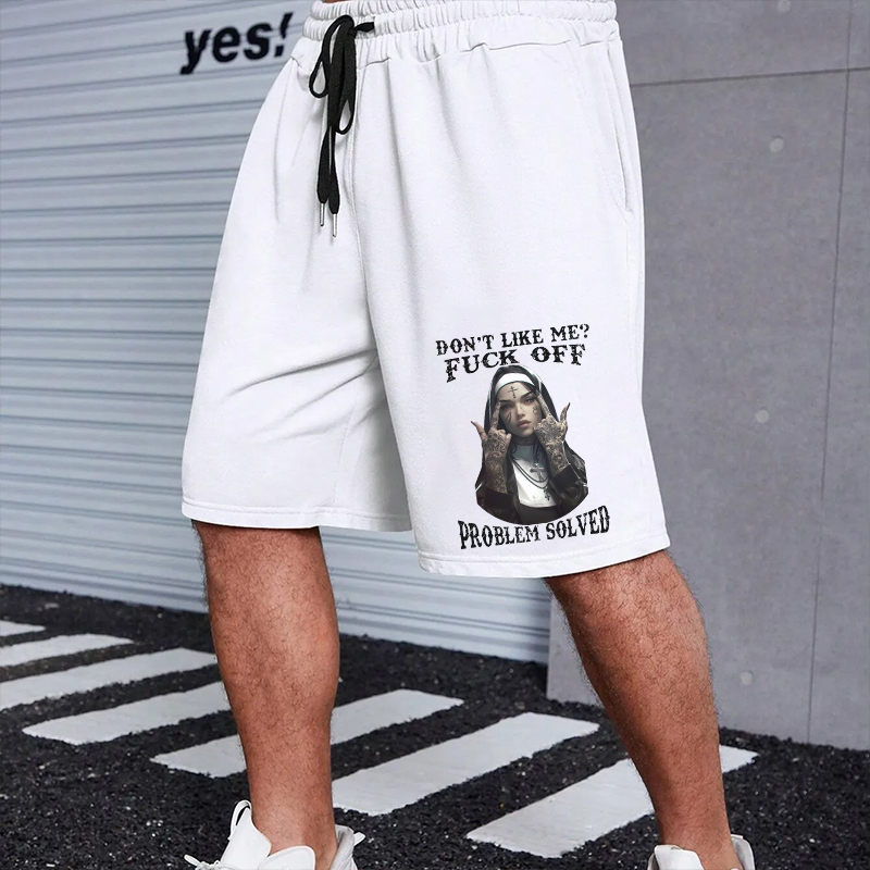 DON'T LIKE ME FUCK OFF Defiant Nun Print Men's Shorts