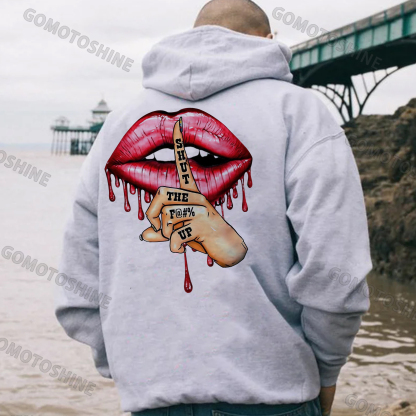 SHUT THE FUCK UP Red Lips Print Men's Hoodie
