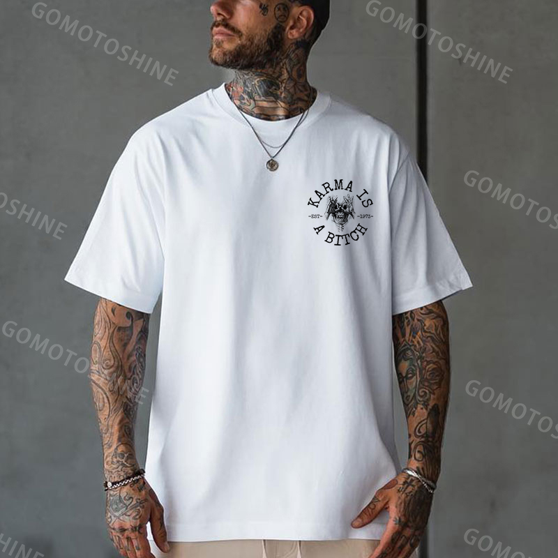 KARMA IS A BITCH Skull With OK Print Men's T-Shirt Image - 10