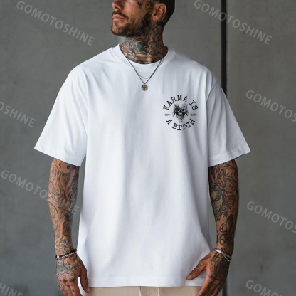 KARMA IS A BITCH Skull With OK Print Men's T-Shirt Image - 10