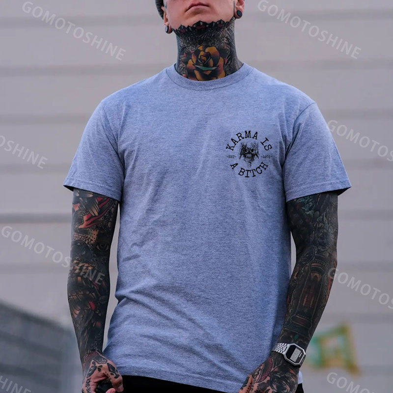 KARMA IS A BITCH Skull With OK Print Men's T-Shirt Image - 11