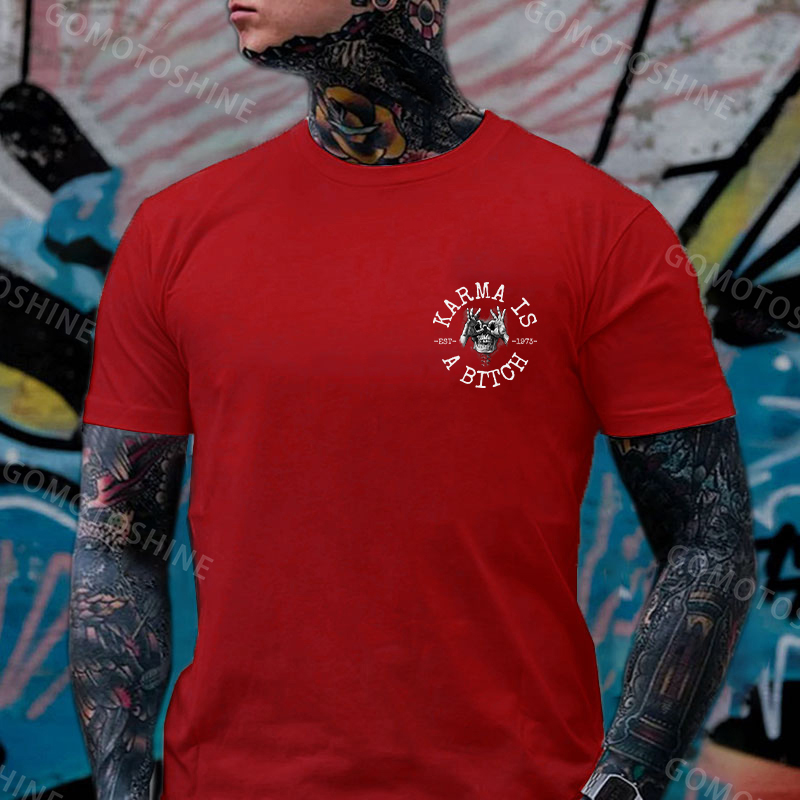 KARMA IS A BITCH Skull With OK Print Men's T-Shirt Image - 13