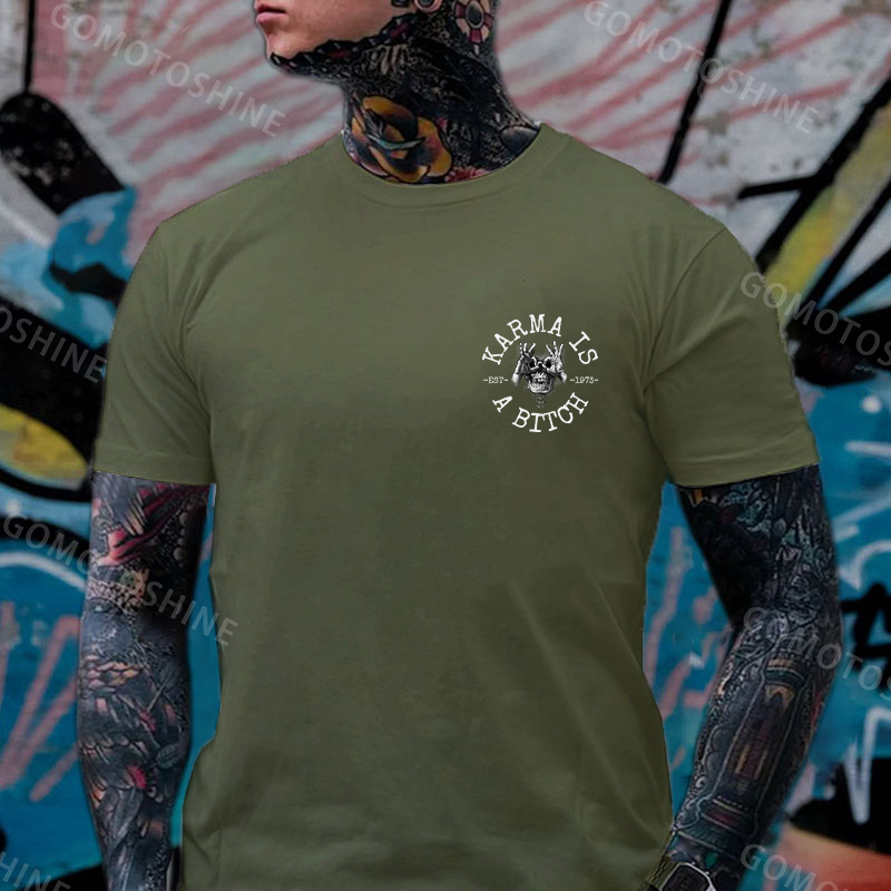 KARMA IS A BITCH Skull With OK Print Men's T-Shirt Image - 14