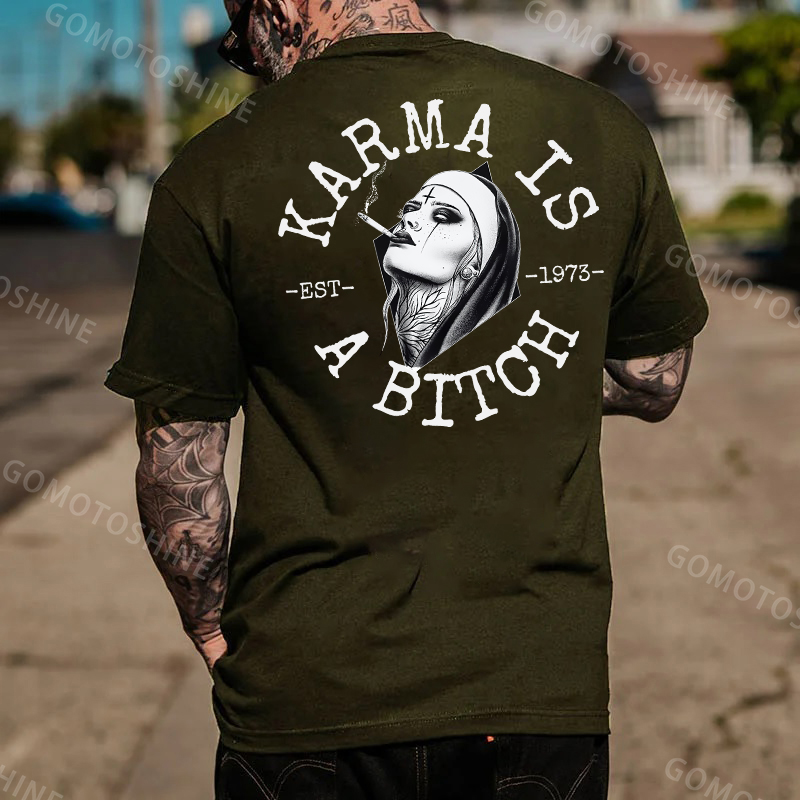 KARMA IS A BITCH Smoking Nun Print Men's T-Shirt