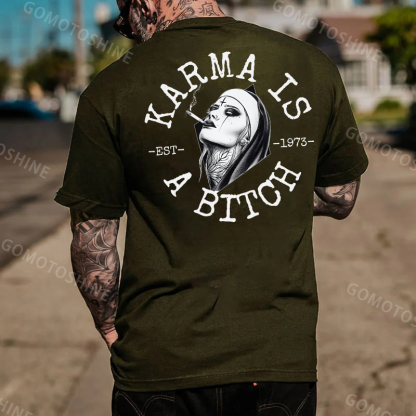 KARMA IS A BITCH Smoking Nun Print Men's T-Shirt