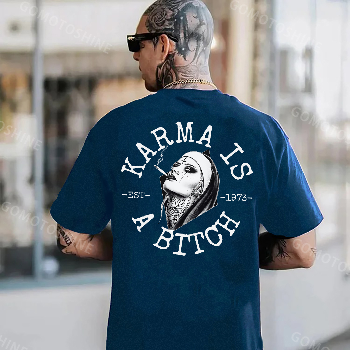 KARMA IS A BITCH Smoking Nun Print Men's T-Shirt