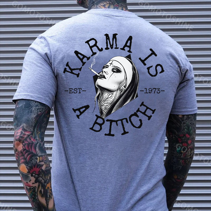 KARMA IS A BITCH Smoking Nun Print Men's T-Shirt