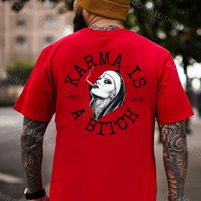 KARMA IS A BITCH Smoking Nun Print Men's T-Shirt