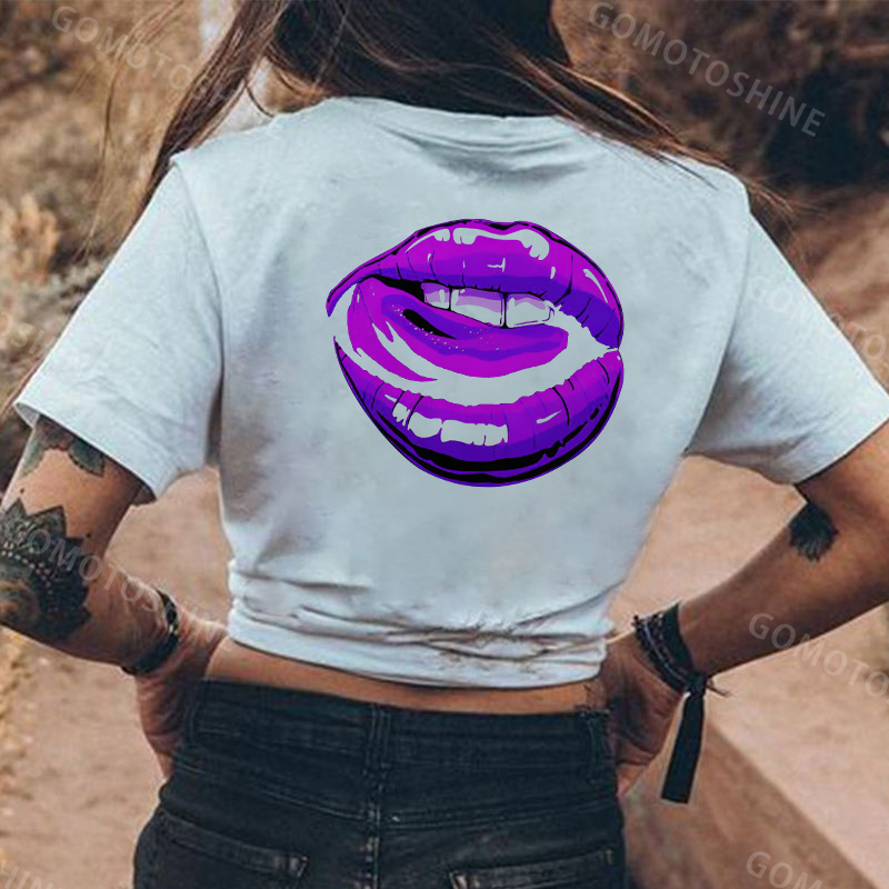 Sexy Purple Lips Print Women's T-shirt