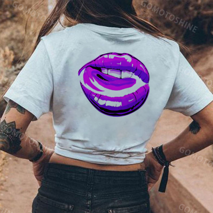 Sexy Purple Lips Print Women's T-shirt