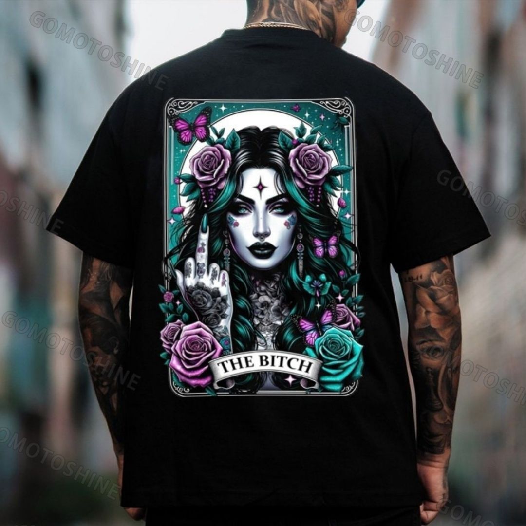 THE BITCH Defiant Charming Witch Card Print Men's T-Shirt
