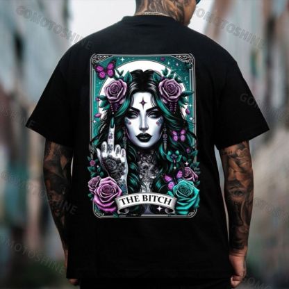 THE BITCH Defiant Charming Witch Card Print Men's T-Shirt