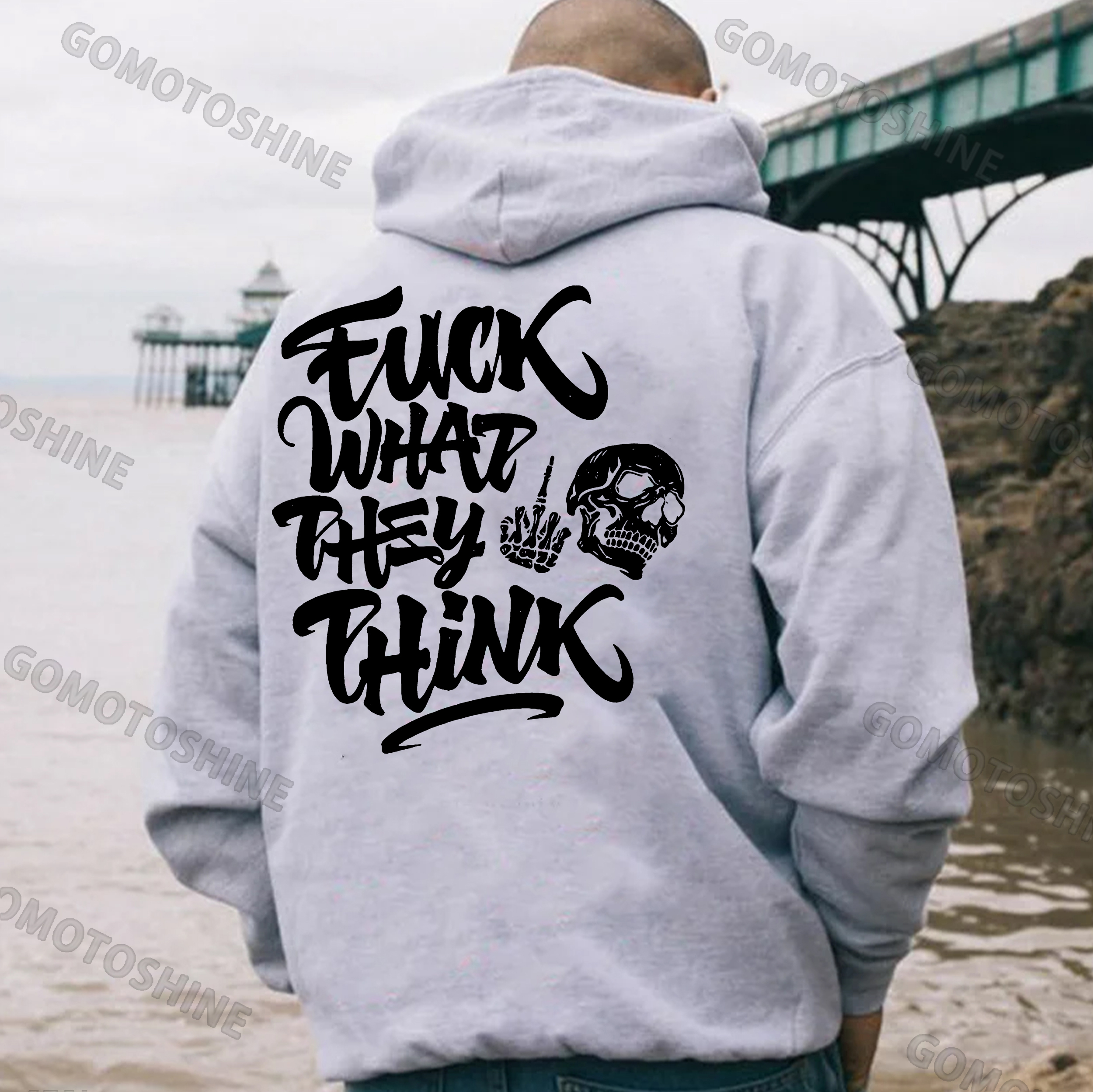 FUCK WHAT THEY THINK Skeleton Print Men's Hoodie