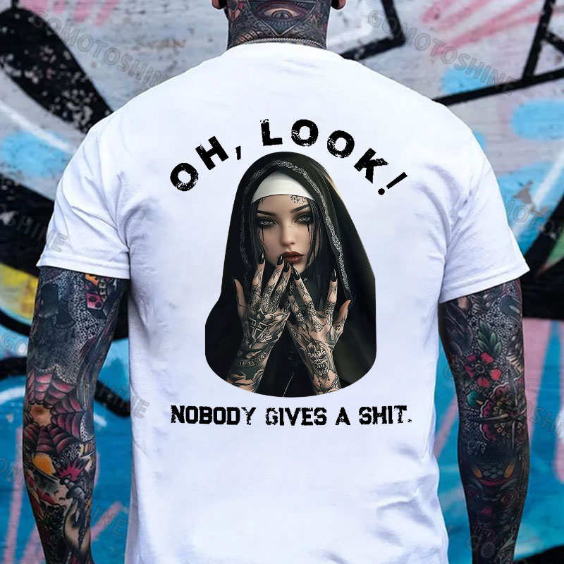 OH LOOK NOBODY GIVES A SHIT Tattooed Nun Print Men's T-Shirt
