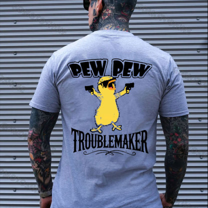 PEW PEW TROUBLE MAKER Yellow Duck Print Men's T-Shirt