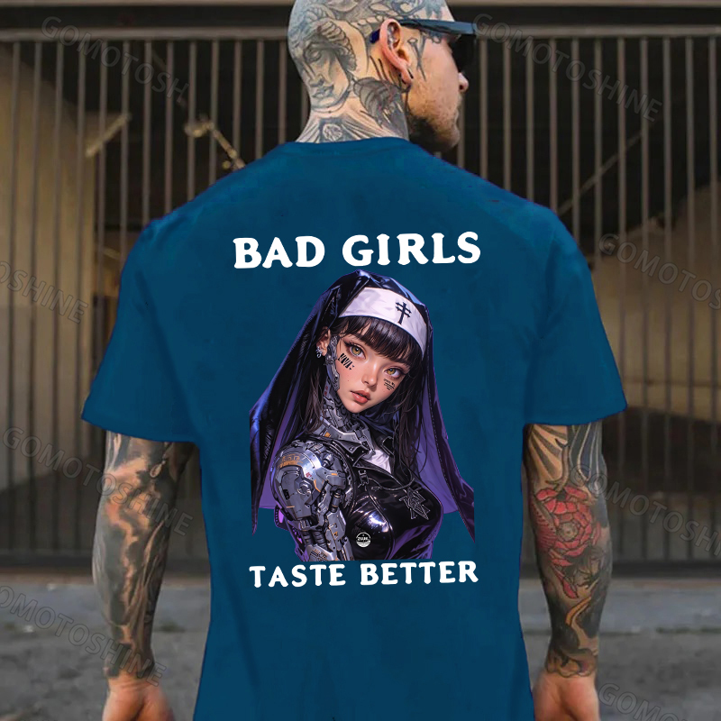 BAD GIRLS TASTE BETTER Cyber Nun Print Men's T-Shirt
