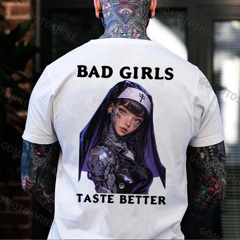 BAD GIRLS TASTE BETTER Cyber Nun Print Men's T-Shirt