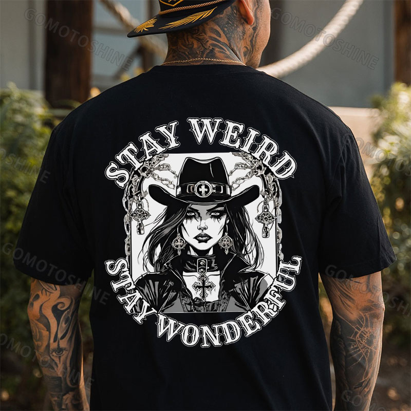 STAY WEIRD STAY WONDERFUL Crucifix Sexy Witch Print Men's T-Shirt