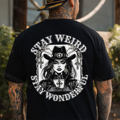STAY WEIRD STAY WONDERFUL Crucifix Sexy Witch Print Men's T-Shirt