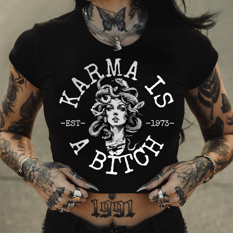 KARMA IS A BITCH Medusa Women's Cropped T-shirt