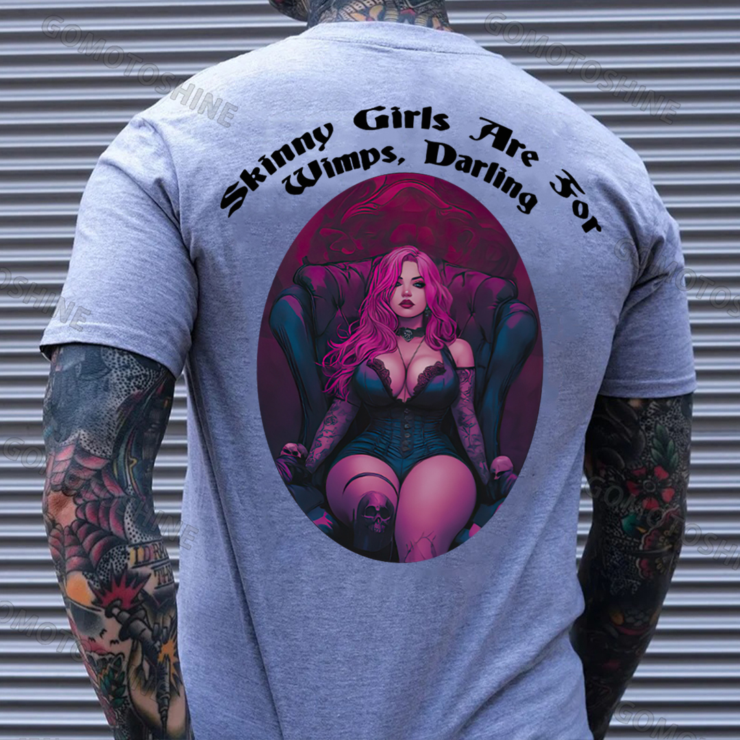 Skinny Girls Are For Wimps Darling Sexy Tattooed Girl Print Men's T-Shirt Image - 3