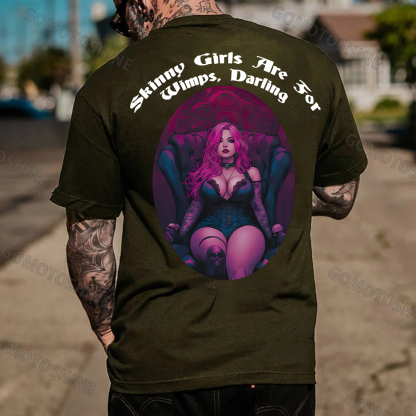 Skinny Girls Are For Wimps Darling Sexy Tattooed Girl Print Men's T-Shirt Image - 5