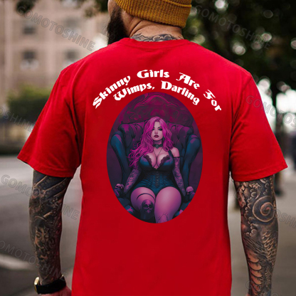 Skinny Girls Are For Wimps Darling Sexy Tattooed Girl Print Men's T-Shirt Image - 6