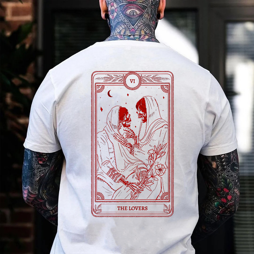 THE LOVES Two skeletons with Flowers Red Graphic Casual Black Print T-shirt