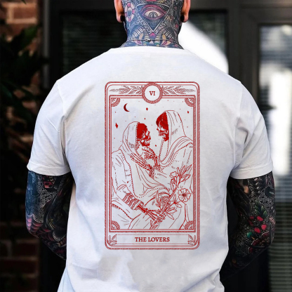 THE LOVES Two skeletons with Flowers Red Graphic Casual Black Print T-shirt