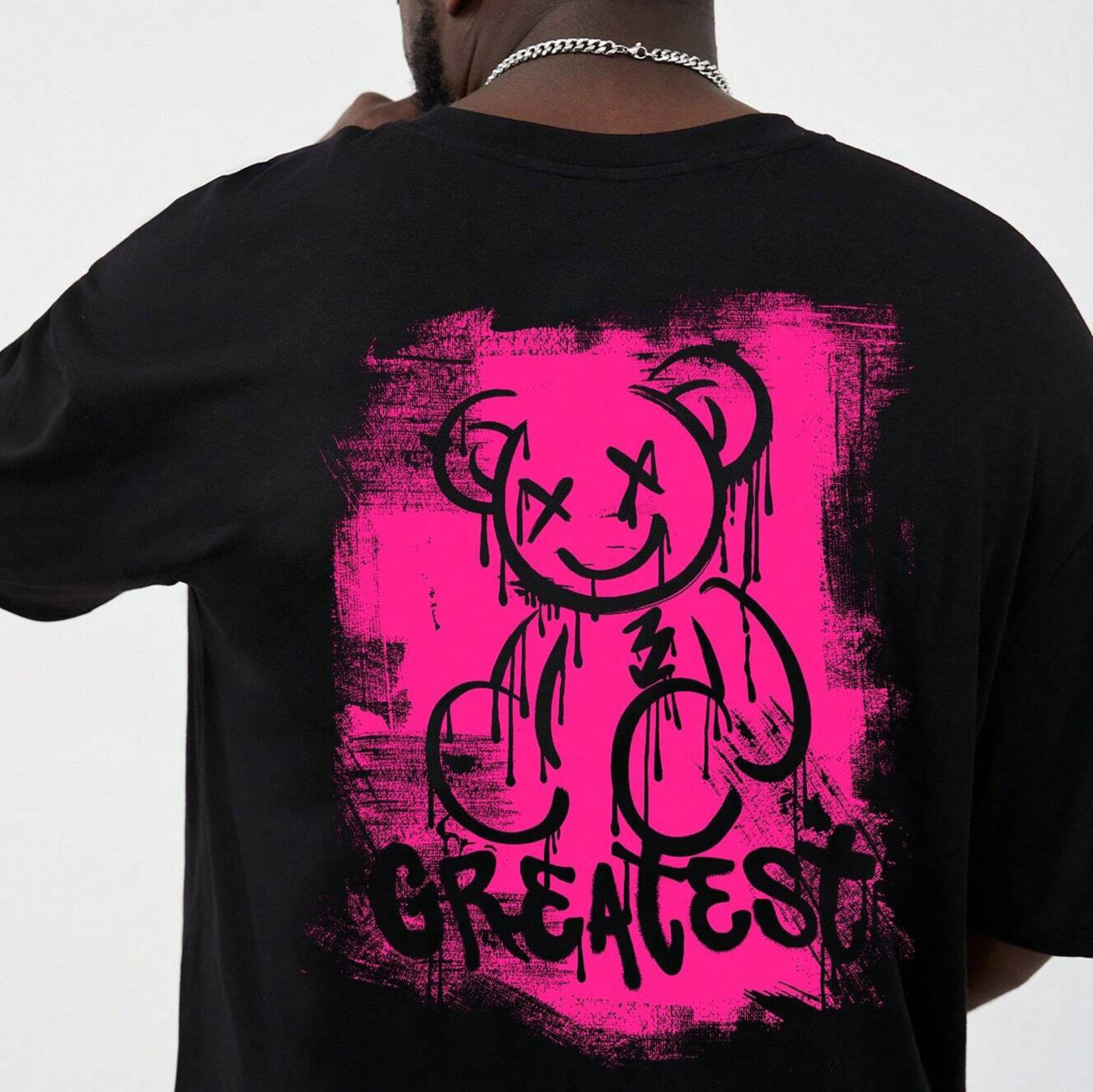 GREATEST Teddy Bear Pink Pattern Black Print T-shirt
