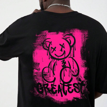 GREATEST Teddy Bear Pink Pattern Black Print T-shirt