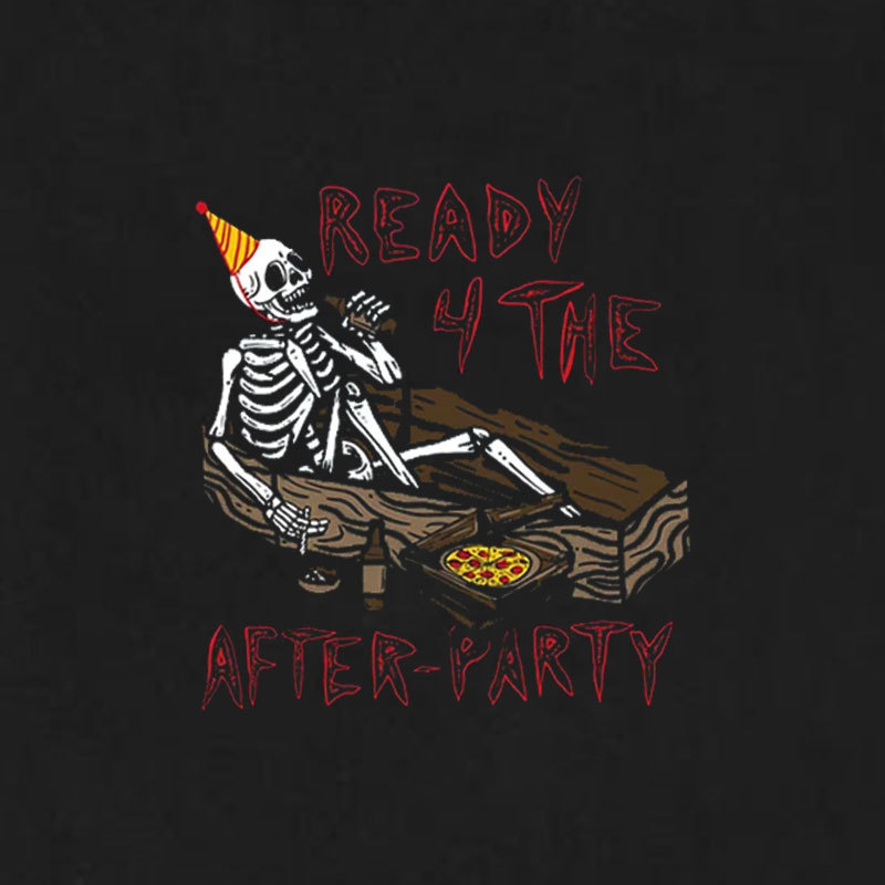 READY THE AFTER PARTY Skull in Coffin Graphic Black Print T-shirt