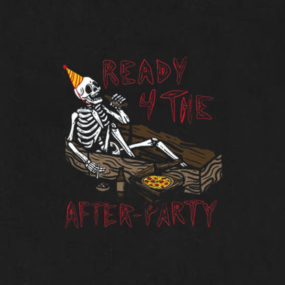 READY THE AFTER PARTY Skull in Coffin Graphic Black Print T-shirt