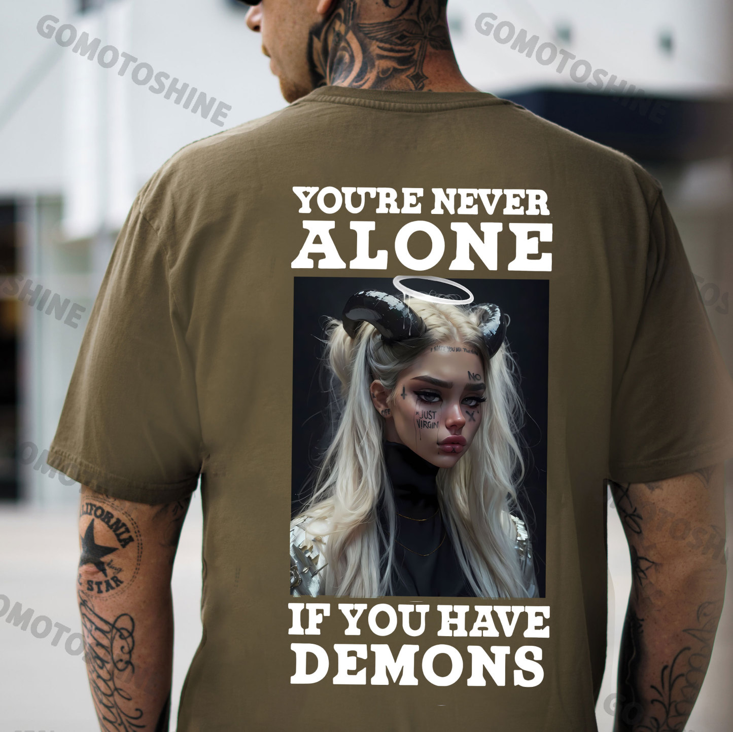 YOU'RE NEVER ALONE IF YOU HAVE DEMONS Gloomy Devil Girl Print Men's T-Shirt