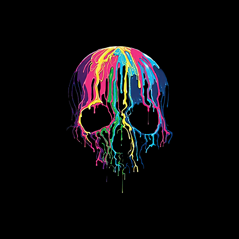 Rainbow Pigment on the Skull Black Print T-Shirt