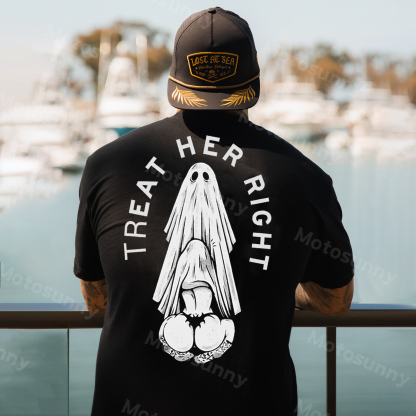 TREAT HER RIGHT Sexy Lady Ghost Graphic Casual Black Print T-shirt