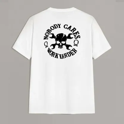 NOBODY CARES, WORK HARDER Skulls with Handles Black Print T-shirt