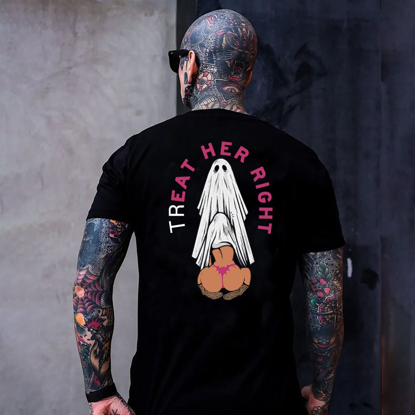 MOTOSUNNY TREAT HER RIGHT Sexy Lady Ghost Graphic Casual Black Print T-shirt