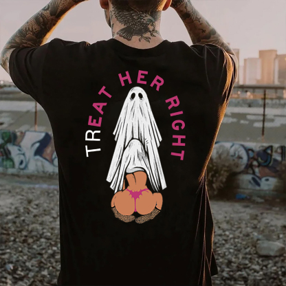 TREAT HER RIGHT Sexy Lady Ghost Graphic Casual Black Print T-shirt