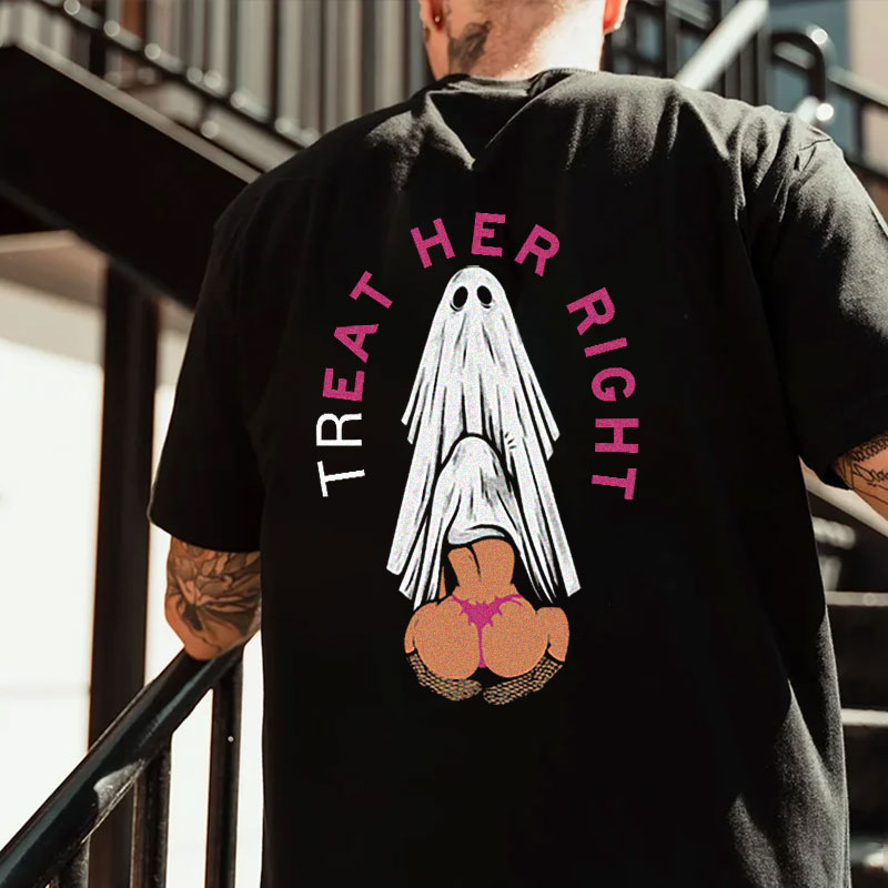 TREAT HER RIGHT Sexy Lady Ghost Graphic Casual Black Print T-shirt