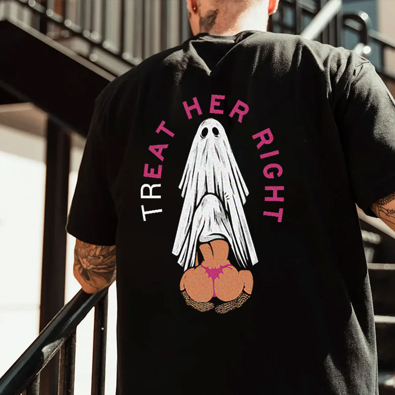 TREAT HER RIGHT Sexy Lady Ghost Graphic Casual Black Print T-shirt
