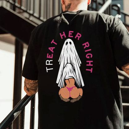 TREAT HER RIGHT Sexy Lady Ghost Graphic Casual Black Print T-shirt