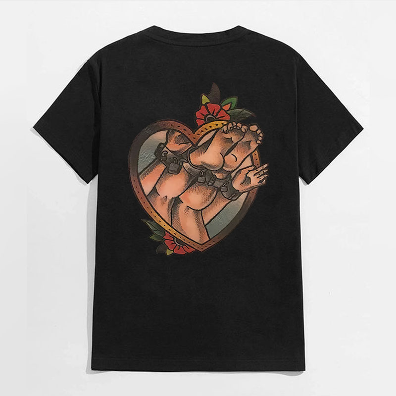 The Handcuffed Naked Lady in the Heart Black Print T-shirt