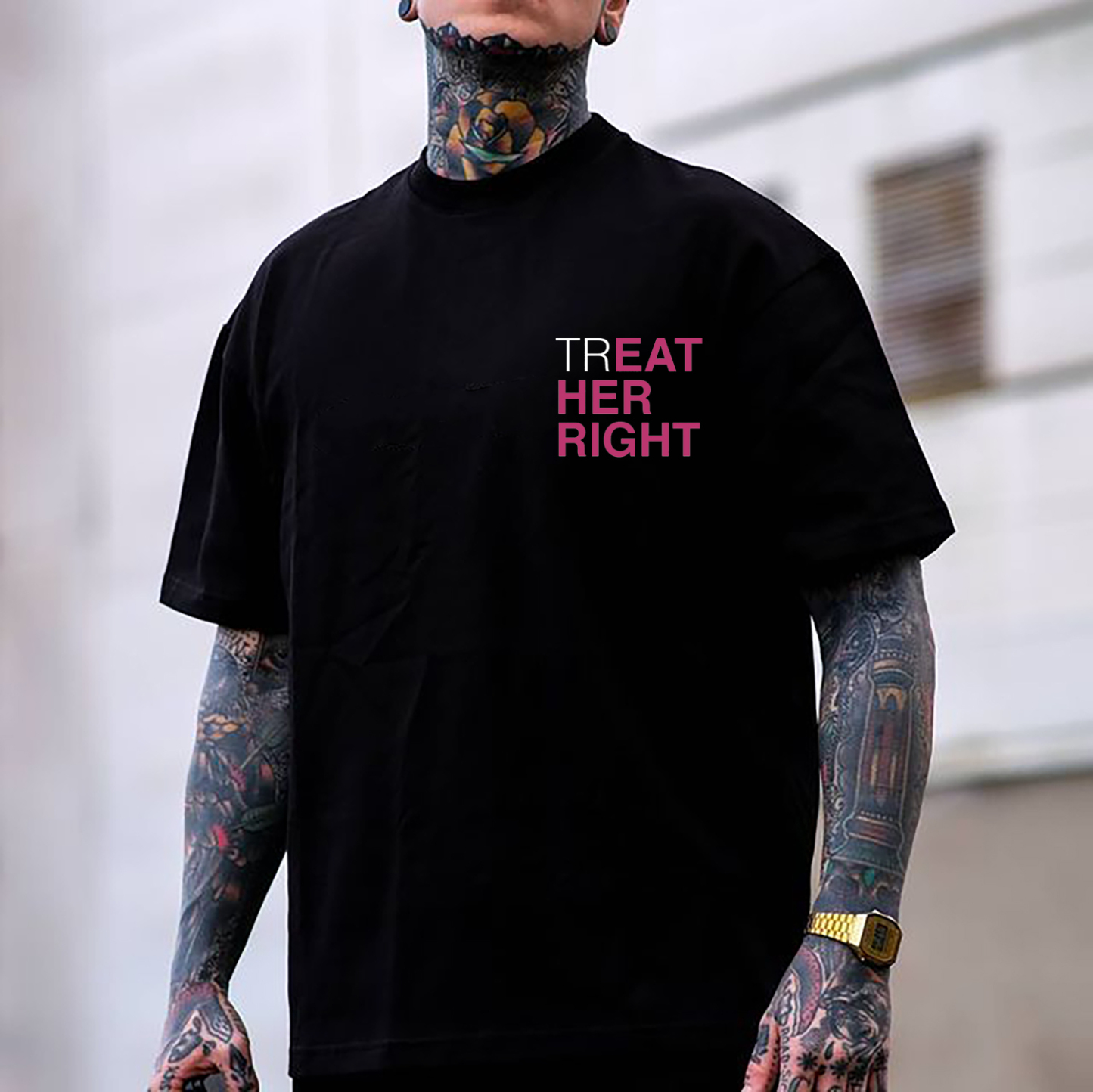 TREAT HER RIGHT Sexy Lady Ghost Graphic Casual Black Print T-shirt